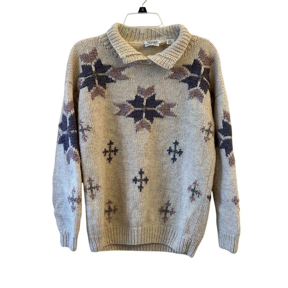 Premier Vision Hand Knit 100% Wool Sweater Womens Size Small Southwest Fair Isle